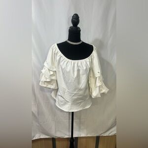 CeCe White Blouse with Ruffle Sleeves